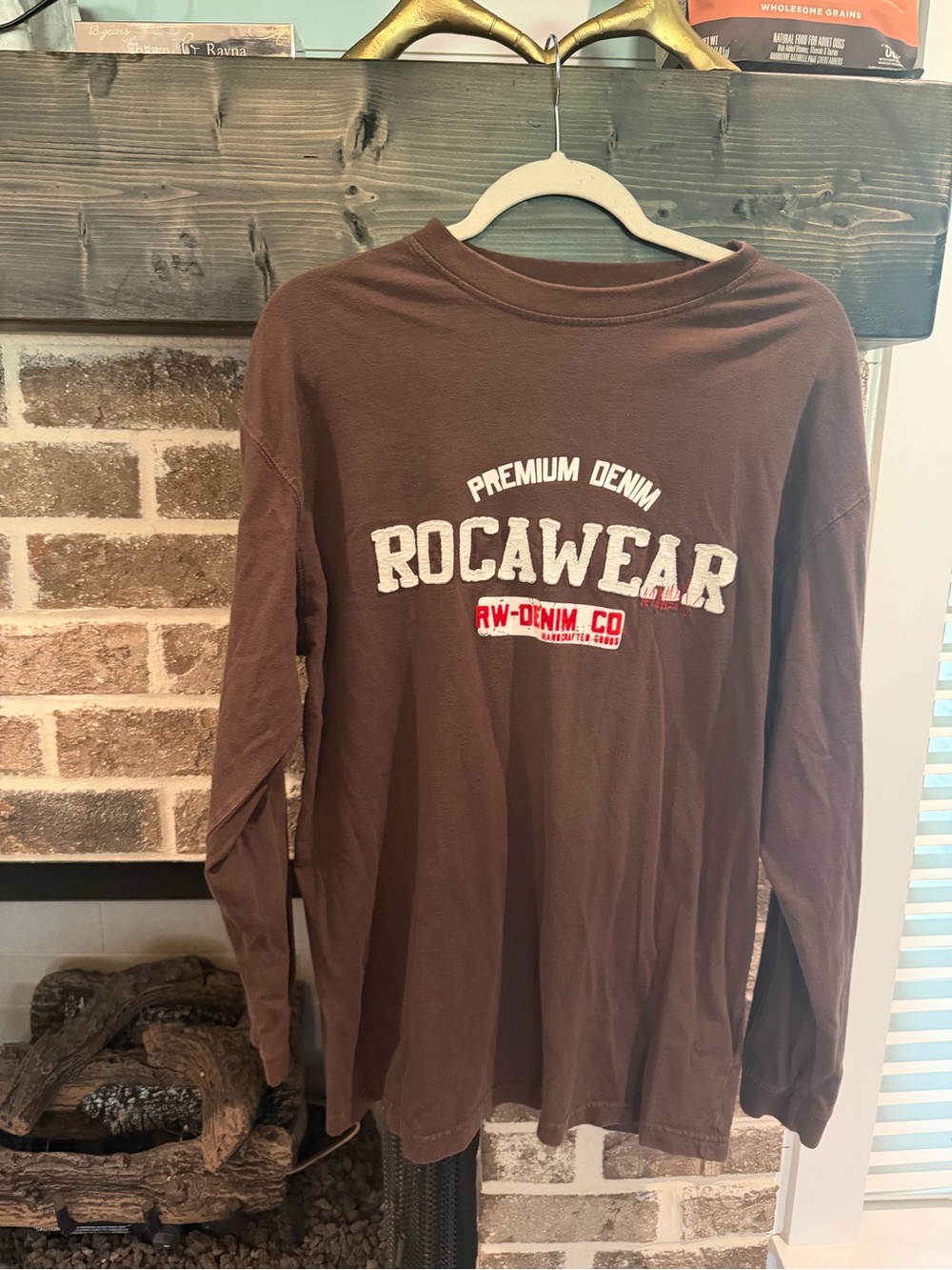 Rocawear Brown Long-Sleeve Logo Tee with White and Red Print
